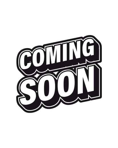 Schwarz-weißes ’Bald verfügbar’-Schild mit fetter, stilisierten Schriftart.