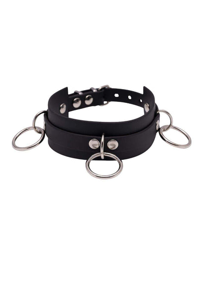 Schwarzer leder choker easure trible slave mit silbernen metallringen und nieten aus langlebigem material