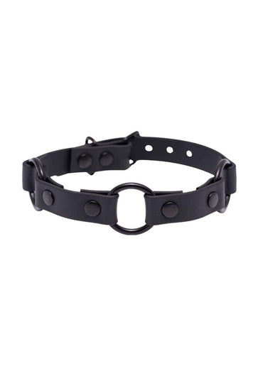 Seitenansicht eines schwarzen Easure Triple O-Ring black Chokers aus BioThane mit 3 schwarzen O-Ringen