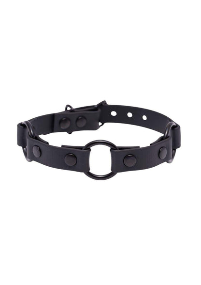 Seitenansicht eines schwarzen Easure Triple O-Ring black Chokers aus BioThane mit 3 schwarzen O-Ringen
