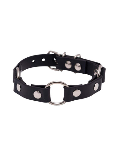 Schwarzer Easure Triple O-Ring silver Choker aus BioThane mit 3 silbernen O-Ringen 