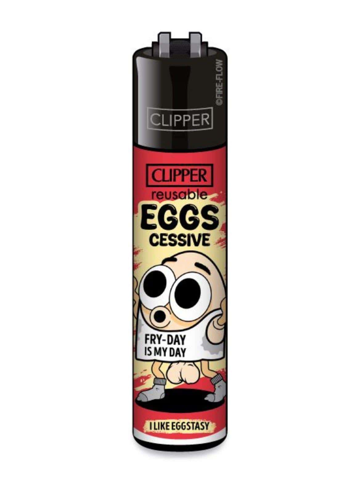 Schwarzes und rotes clipper feuerzeug mit cartoon ei design eggscessive clipper feuerzeug nachfüllbar