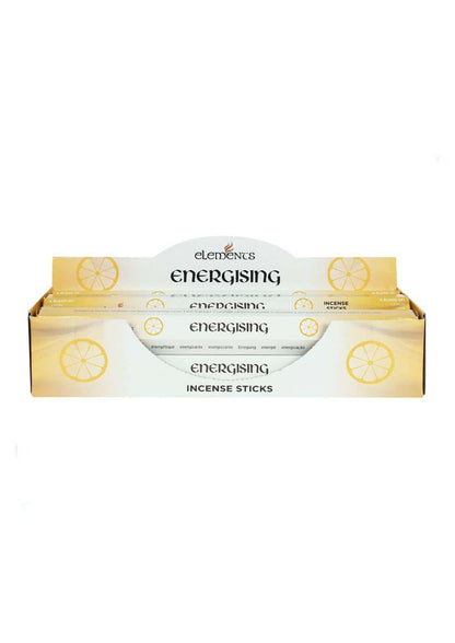 Weiß und gold verpackte energising incense sticks von elements mit zitronenscheiben design für belebende räucherstäbchen