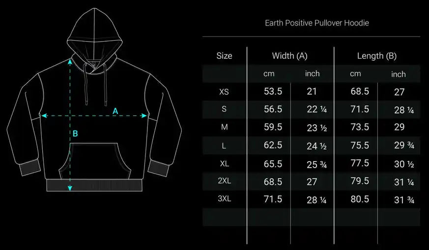 Erdpositiver Pulloverhoodie in Dunkelgrau mit Kapuze und Vordertasche.