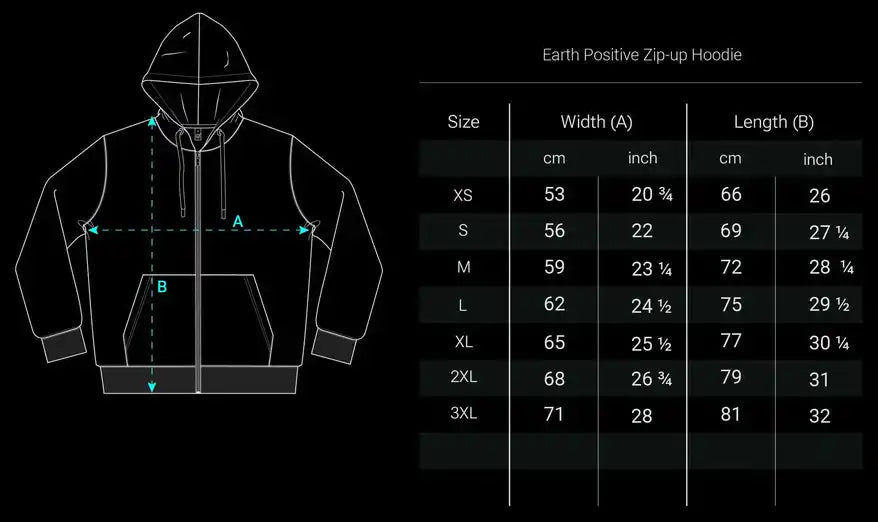 Erdpositiver Zip-Up-Hoodie mit Kapuze, Front-Reißverschluss und gerippten Bündchen.