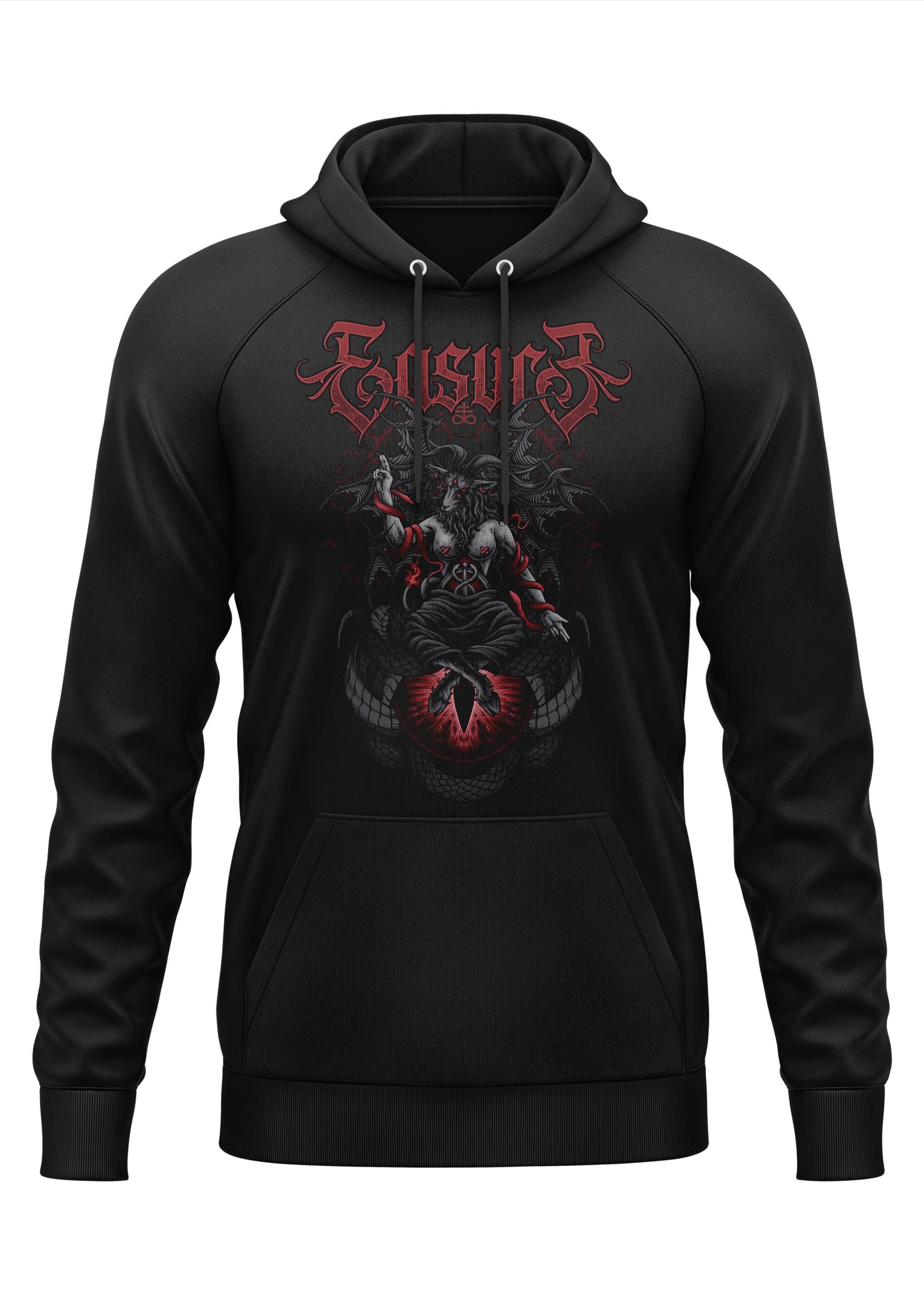 Schwarzes Gothic-Hoodie Eye of Baphomet mit Dämonen-Motiv und Eisuro
