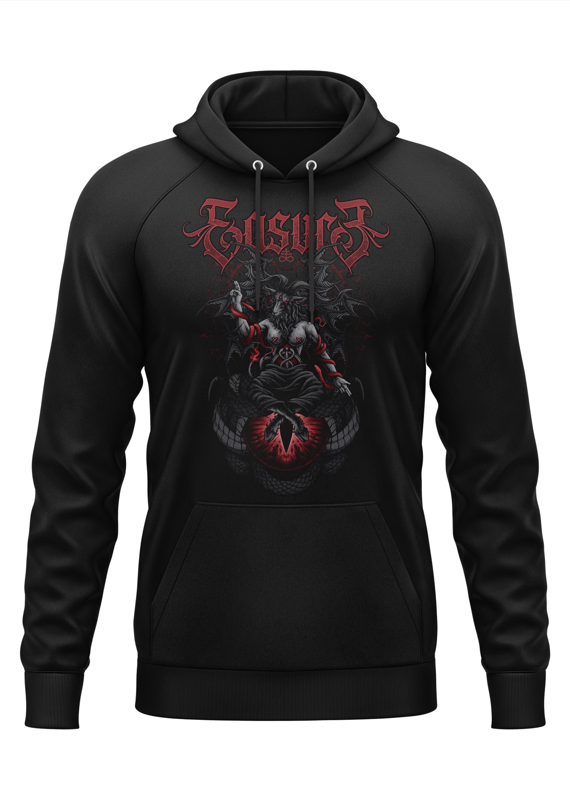 Schwarzes Gothic-Hoodie Eye of Baphomet mit Dämonen-Motiv und Eisuro