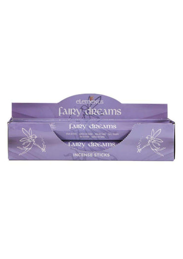 Lila fairy dreams räucherstäbchen box mit märchenhaften illustrationen und klarem fenster zeigt die stäbchen