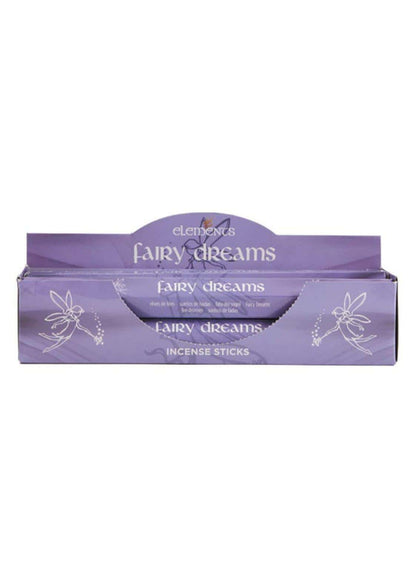 Lila fairy dreams räucherstäbchen box mit märchenhaften illustrationen und klarem fenster zeigt die stäbchen