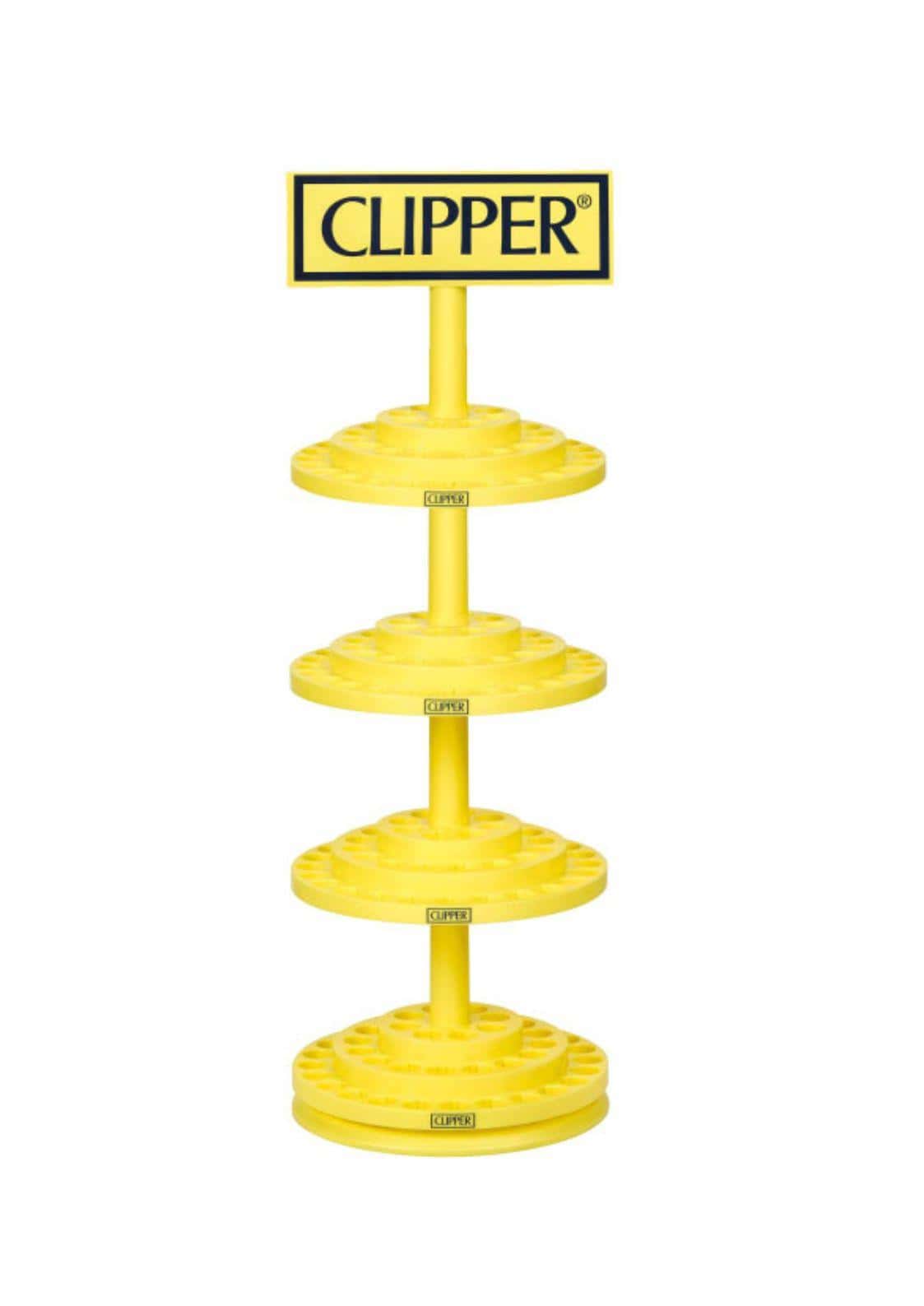 Bright yellow plastic clipper karussell display ständer with four circular tiers for feuerzeugaufsteller