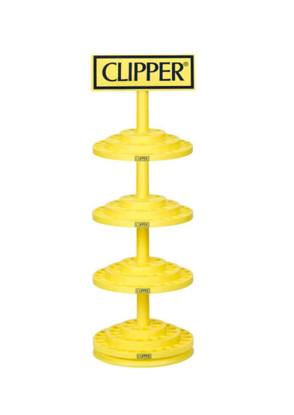 Bright yellow plastic clipper karussell display ständer with four circular tiers for feuerzeugaufsteller