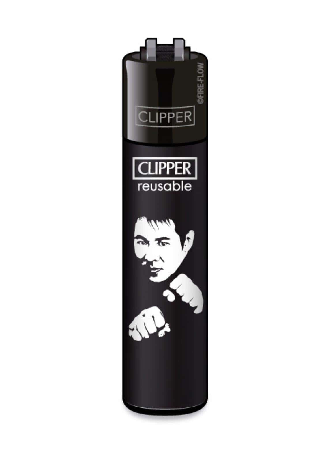 Schwarzes clipper wiederverwendbares feuerzeug mit weißem boxer-motiv aus der ffx action heroes kollektion für gothic kleidung fans