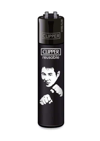 Schwarzes clipper wiederverwendbares feuerzeug mit weißem boxer-motiv aus der ffx action heroes kollektion für gothic kleidung fans
