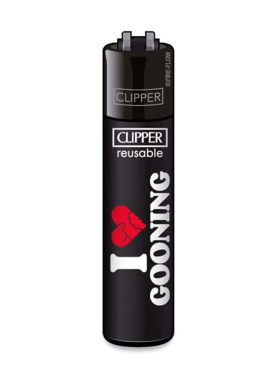 Schwarzes gothic clipper feuerzeug mit rotem gebrochenem herz und weißem i❤️ gooning text im ffx adult slogan set