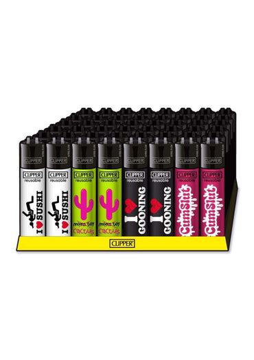Ffx adult slogan 4 clipper feuerzeug set mit bunten wiederverwendbaren flammenanzündern in sushi, kakteen und herz designs für gothic und dark fashion fans