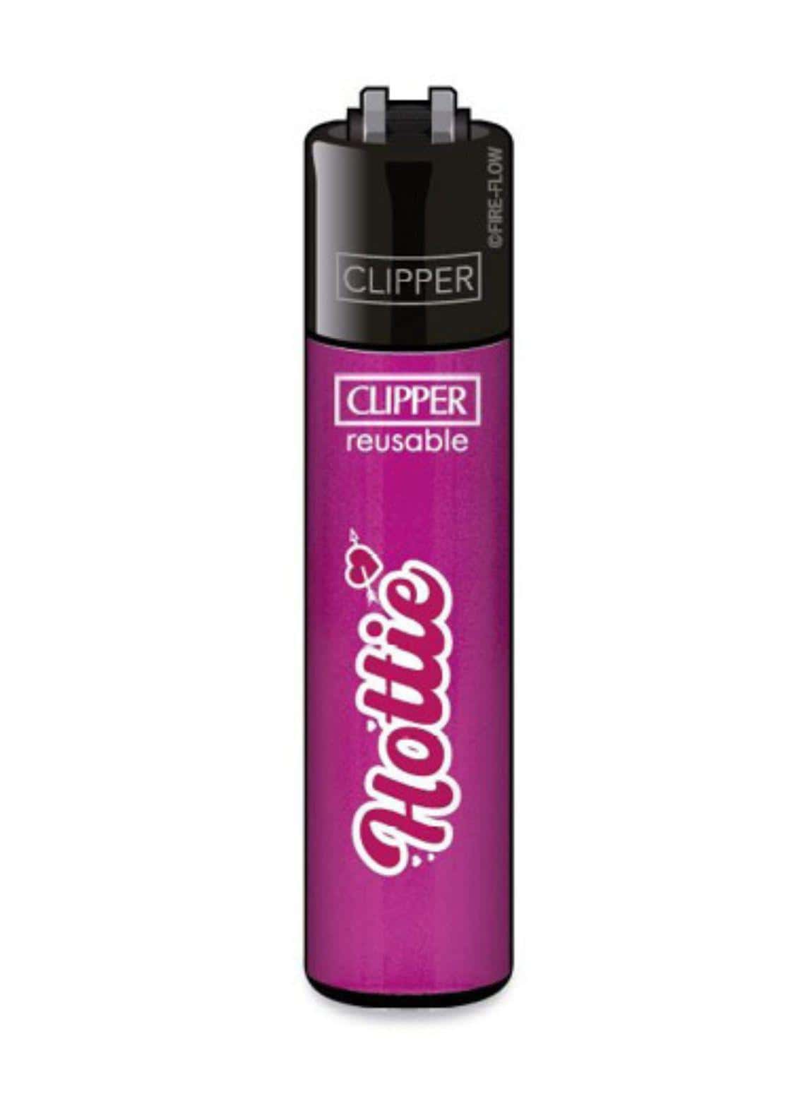 Ein lebhaftes lila clipper feuerzeug aus dem ffx love language set mit glossy finish und weißem gothic hottie logo