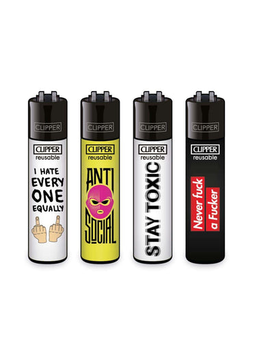 Vier schwarze clipper wiederverwendbare feuerzeuge mit einzigartigen designs im gothic horror stil aus ffx statements set