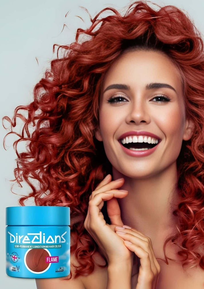 Vibranter blauer zylinderförmiger jar directions semi-permanente haartönung in der farbe flame für gleichmäßige farbverteilung bei hellem haar