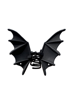 Schwarze Fledermausflügel-Haarspange mit Feder-Mechanismus und mehrlagigem Design.