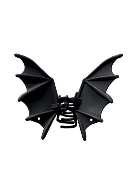 Schwarze Fledermausflügel-Haarspange mit Feder-Mechanismus und mehrlagigem Design.