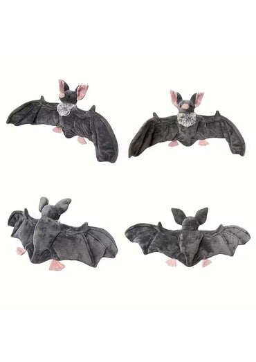 Weiches graues fledermaus plüschtier mit pinken ohren und füßen aus strukturiertem stoff für gothic fans