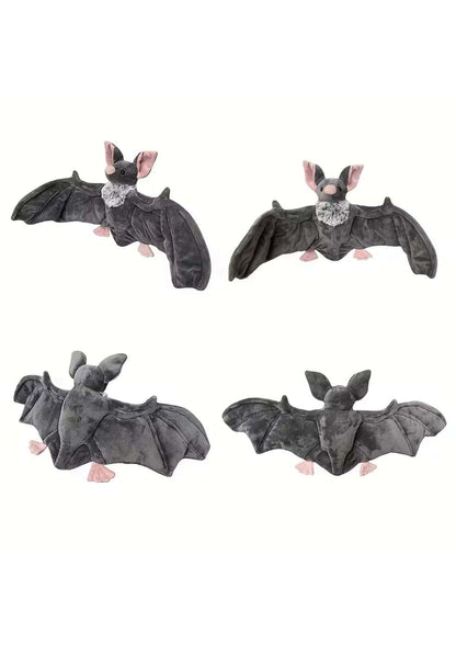 Weiches graues fledermaus plüschtier mit pinken ohren und füßen aus strukturiertem stoff für gothic fans