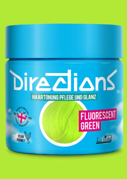 Flo green directions haartönung 100ml blaue dose mit fluoreszierendem grünen farbfenster für blondiertes haar maximale sichtbarkeit