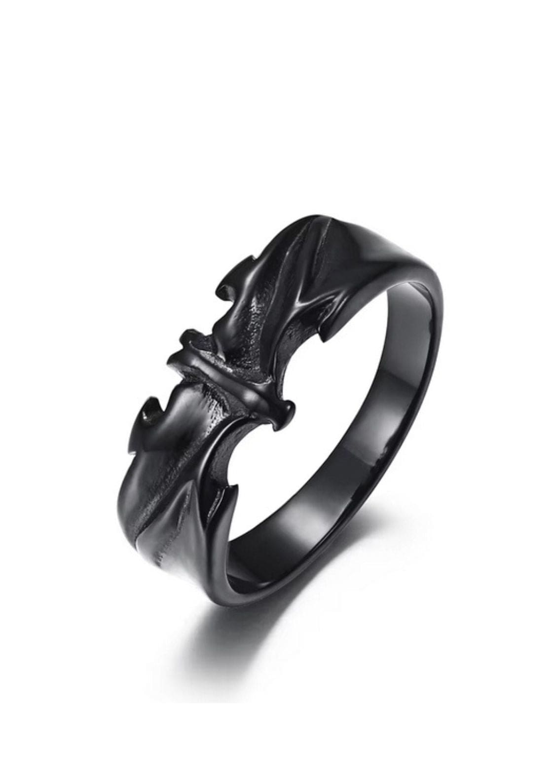 Schwarzer Drachenring mit aufwendigem Design aus Schuppen und Klauen, aus Edelstahl gefertigt.