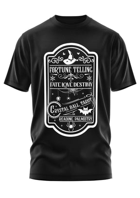 Schwarzes Gothic-T-Shirt FORTUNE TELLING mit okkultem Design