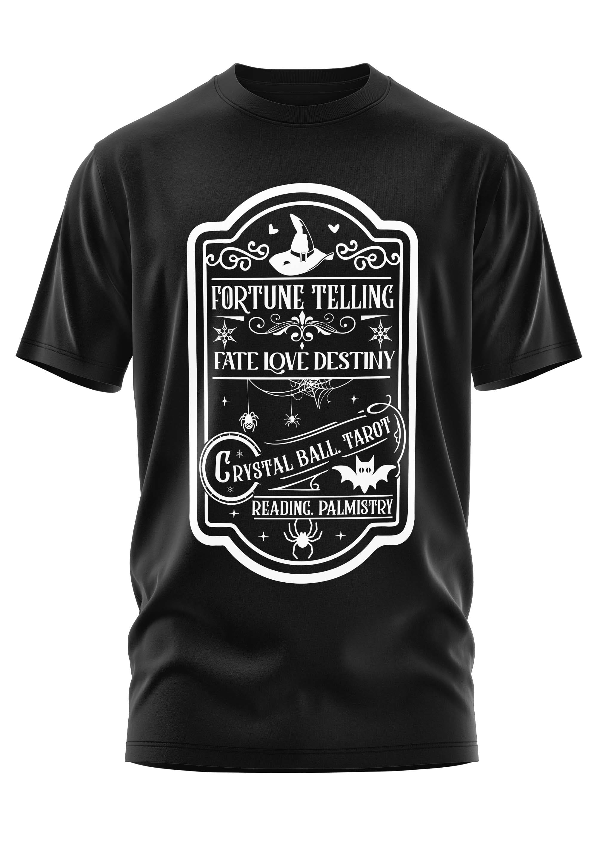 Schwarzes Gothic-T-Shirt FORTUNE TELLING mit okkultem Design