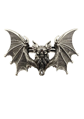 Silberner Gargoyle Bat Haarspange mit gotischen Flügeln und Bartgesicht