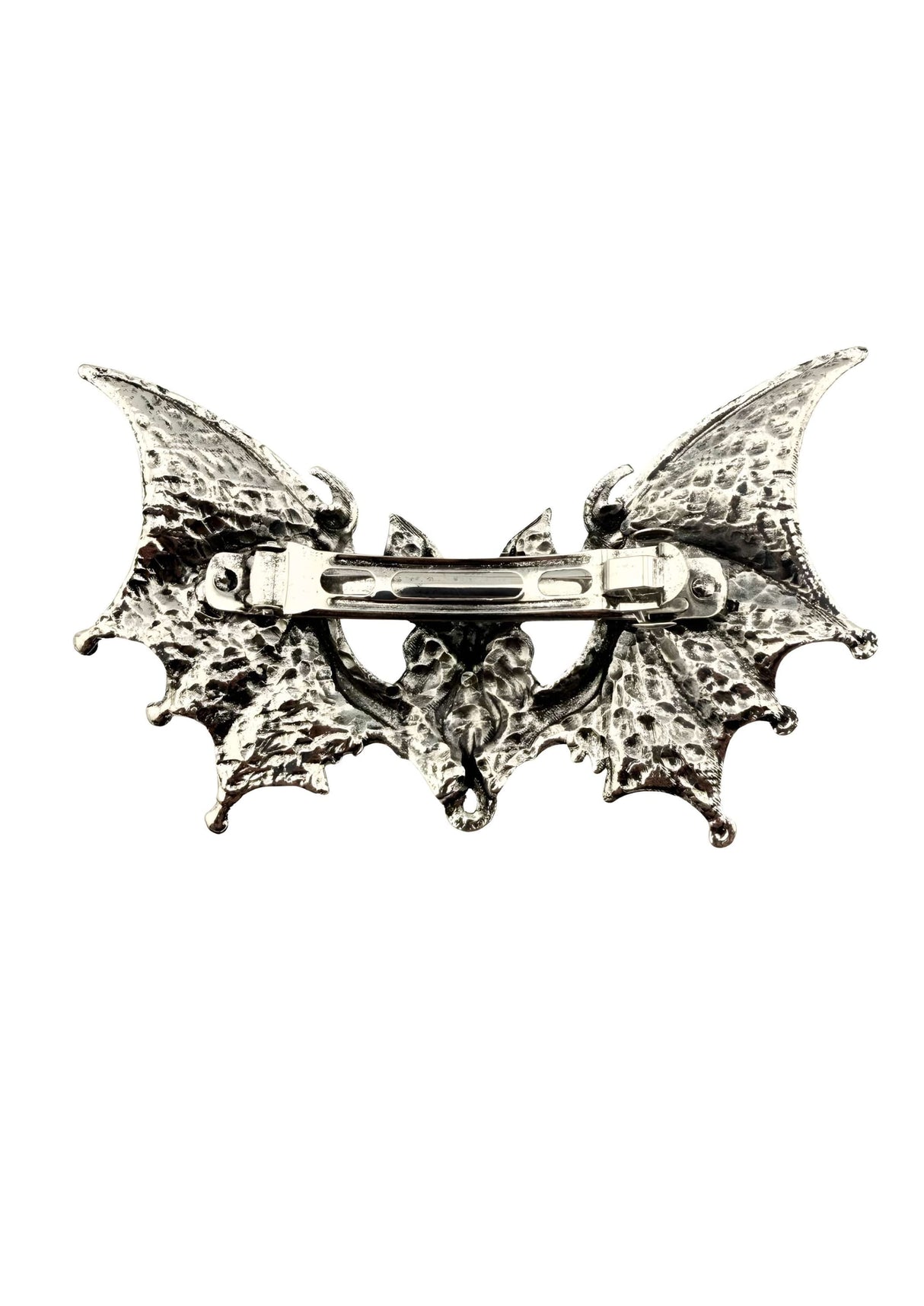 Silberner gotischer Fledermaus-Haarklammer Gargoyle Bat mit Metallflügeln