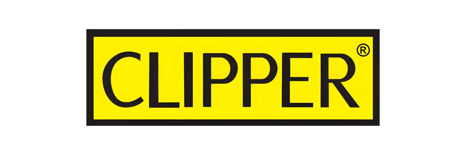 Gelbes rechteckiges Etikett mit schwarzem Text ’clipper’ und einem geschützten Markenzeichen-Symbol.