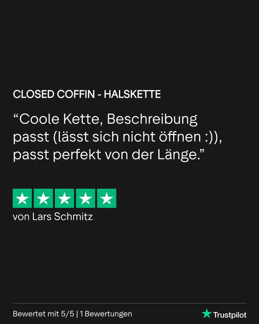 Geschlossener Sarg-Halskette Silberkette mit schwarzen Akzenten, 5-Sterne-Bewertung von Lars Schmitz.