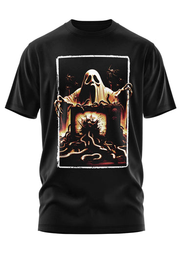 Schwarzes schweres unisex t-shirt ghost shirt mit gespenst design aus strapazierfähigem stoff und weicher qualität