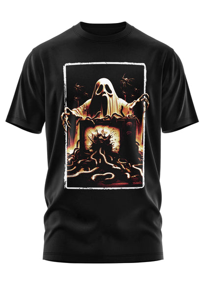 Schwarzes schweres unisex t-shirt ghost shirt mit gespenst design aus strapazierfähigem stoff und weicher qualität