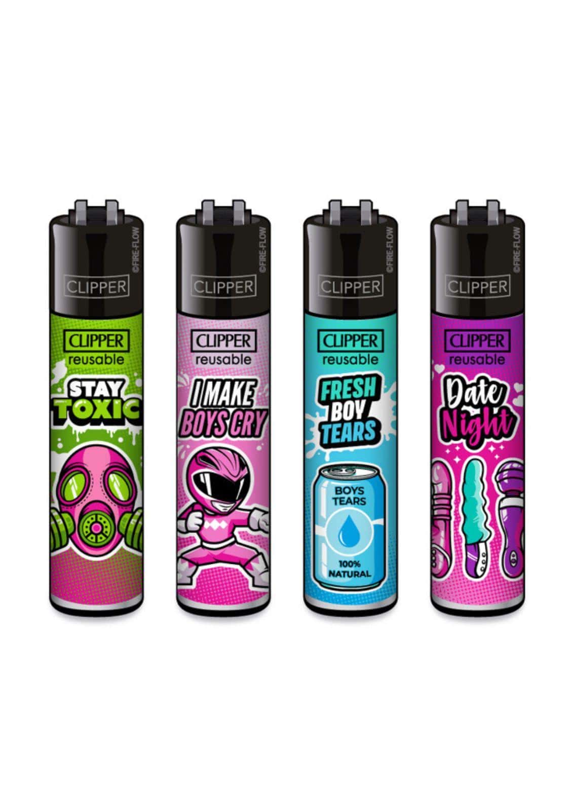 Buntes clipper lighter set mit vier wiederverwendbaren feuerzeugen und einzigartigen girly slogan designs