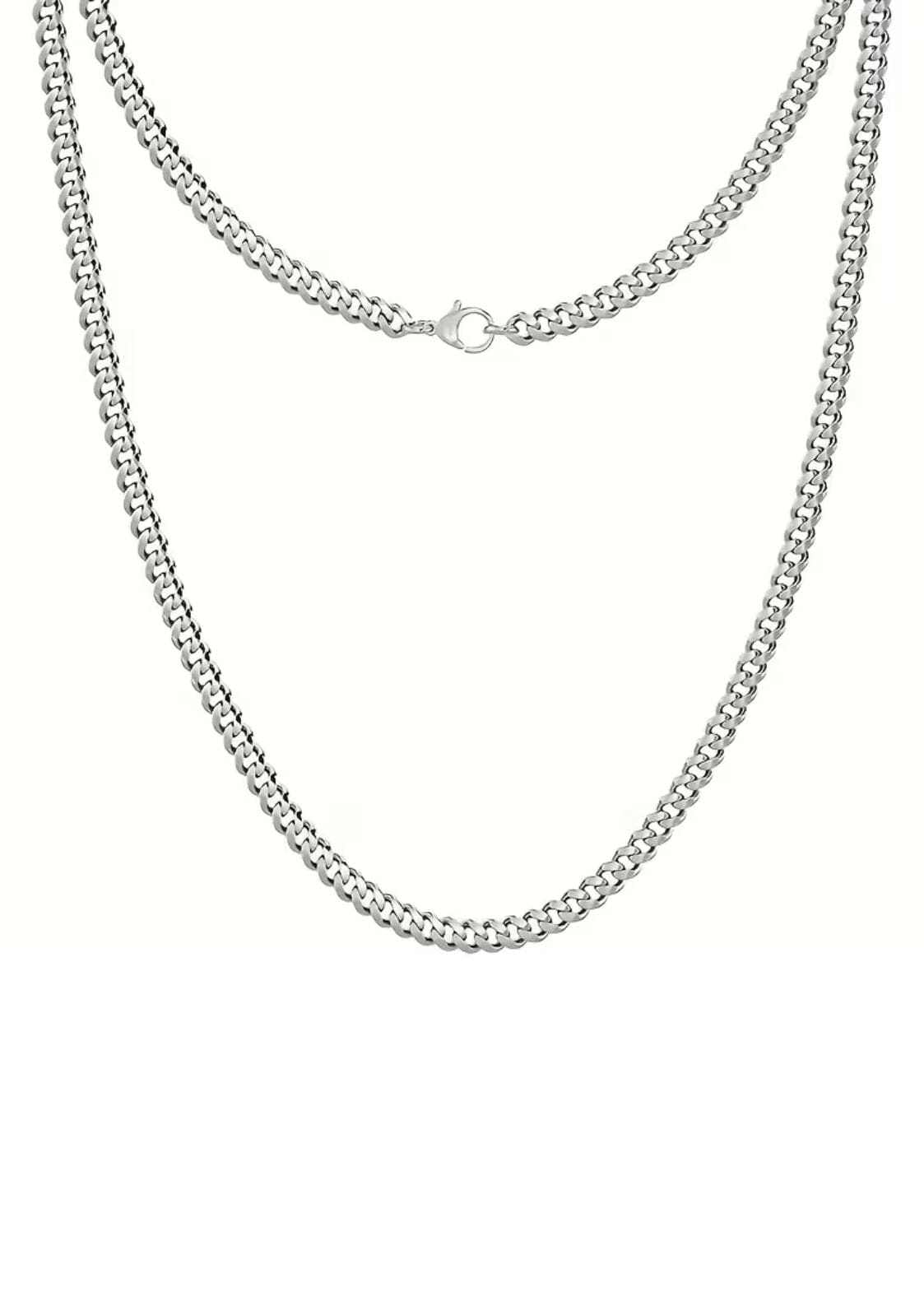 Silberkette mit Hummerverschluss und Kastenglieder-Design.