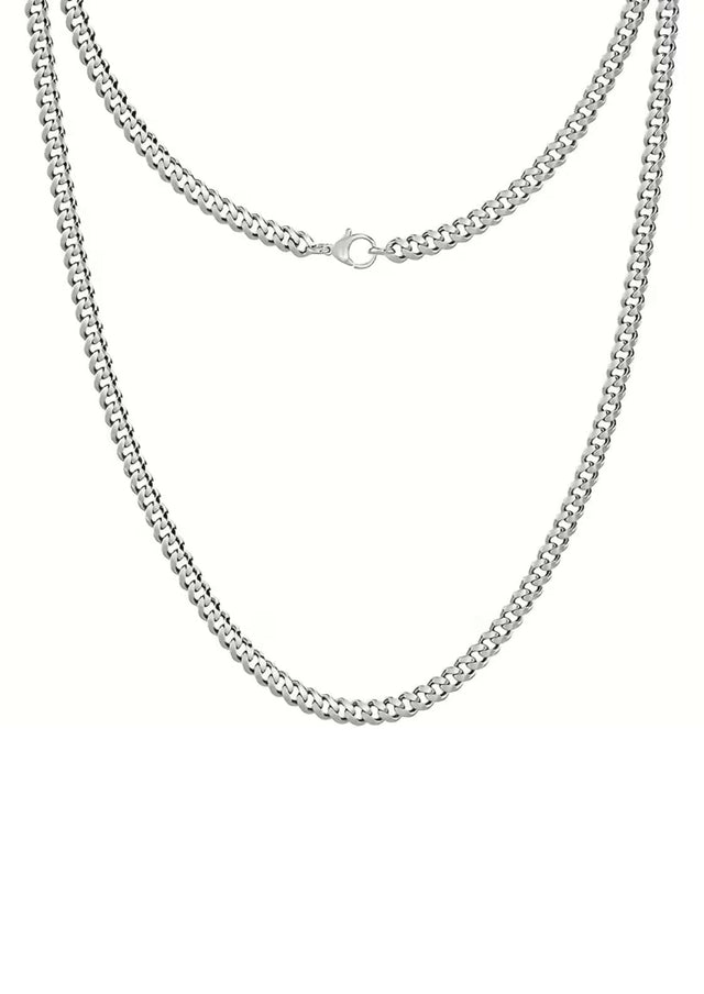 Silberkette mit Hummerverschluss und Kastenglieder-Design.