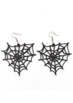 Glitzer-Web-Gothic-Ohrschmuck mit schwarzem Glitzer-Spinnennetz und silberner Metall-Fischhakenverschluss