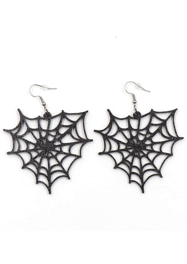 Schwarze glitter web ohrringe mit silbernen fishhook-verschlüssen im gothic horror stil