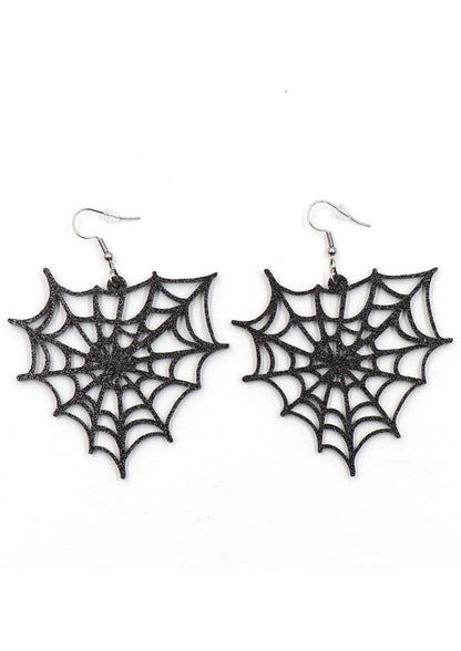Glitzer-Web-Gothic-Ohrschmuck mit schwarzem Glitzer-Spinnennetz und silberner Metall-Fischhakenverschluss