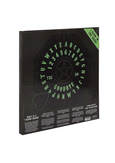Schwarzes glow in the dark octagon ouija board mit grünen leuchtenden buchstaben und pentagramm in kreisform