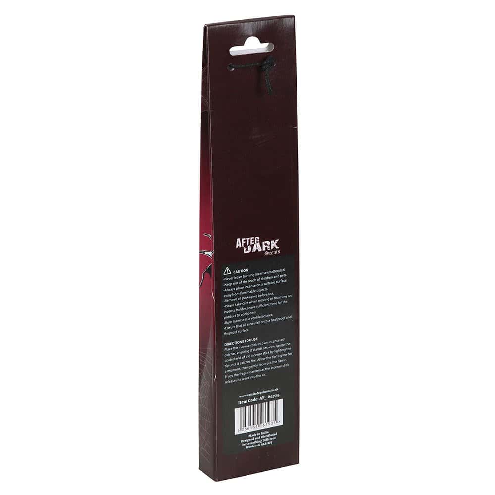 Dunkelbraune kartonverpackung für go away evil räucherstäbchen mit halter zur böse abwehr aus naturmaterialien