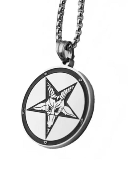 Silberne Halskette Edelstahl mit Ziegenpentagramm-Anhänger, Breite 4mm, Herkunftsland China