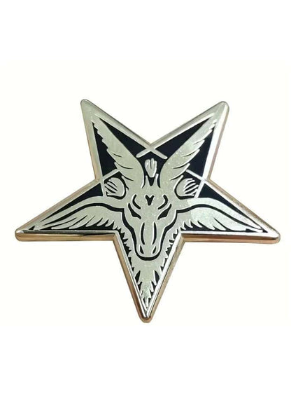 Gothic Goat Pentagram Gold Pin in Silber-Schwarz Emaille