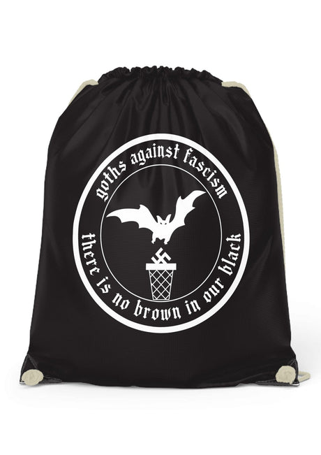 Schwarze Gym Bag mit Fledermaus-Basketball-Grafik und Goths Against Fascism