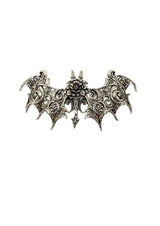 Silberne Fledermaus-Choker-Kette mit aufwendigem Blumen- und Ornament-Design.