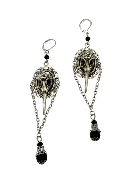 Silberne Vogel-Totenkopf-Ohrringe.