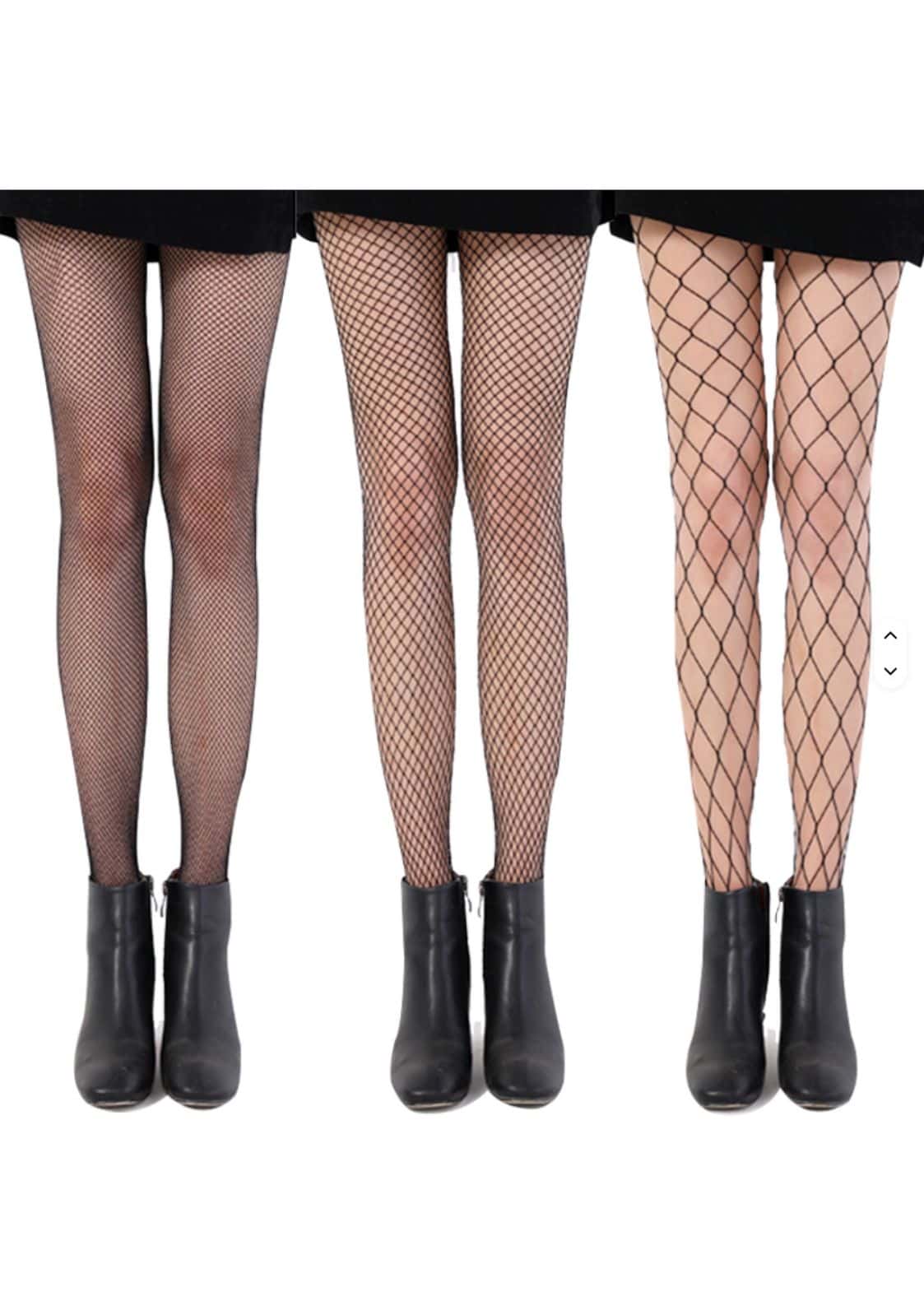 Strumpfhose mit Netzstruktur und schwarzem Rautenmuster, Nylon-Material.